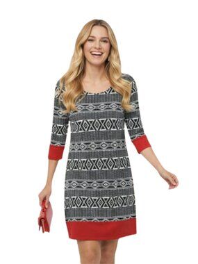 Sweet Storm Aztec Geometric Dress Large - Red Black White Stretch